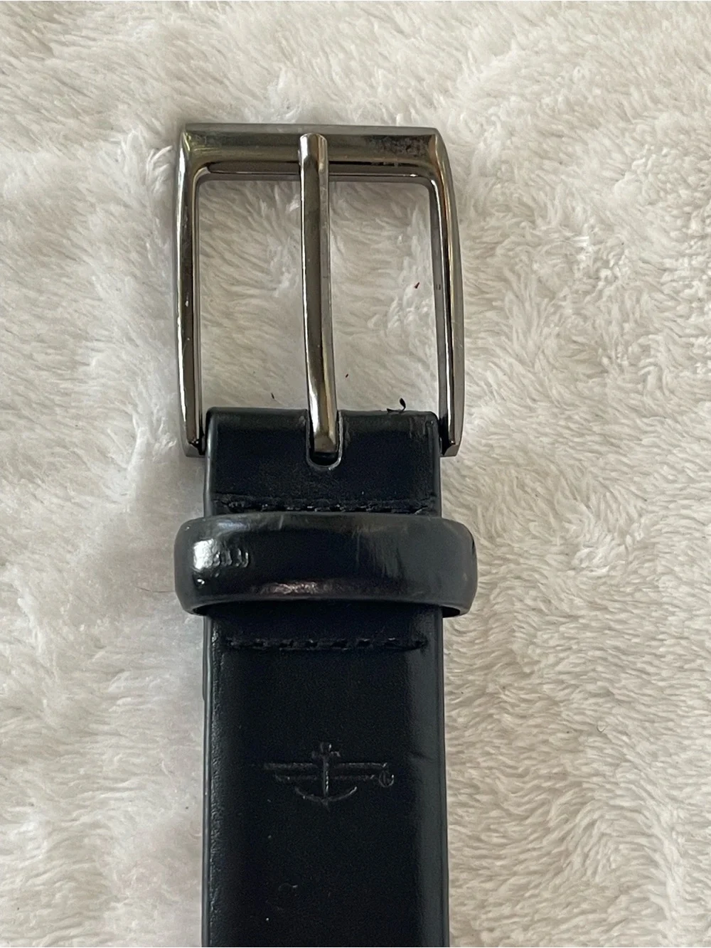 Dockers men's belt black leather brushed silver tone buckle 34-38 inches